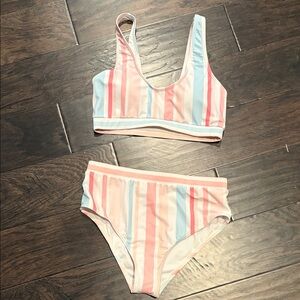 Pink Lily-Top small bottom- medium Striped Bikini Set in Pink and Blue NWOT